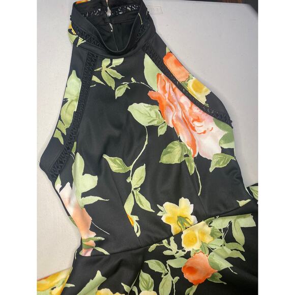 B. Darlin Junior Women’s Floral Halter Neck Dress Trim Fit & Flare , Size 3/4 - Picture 3 of 6